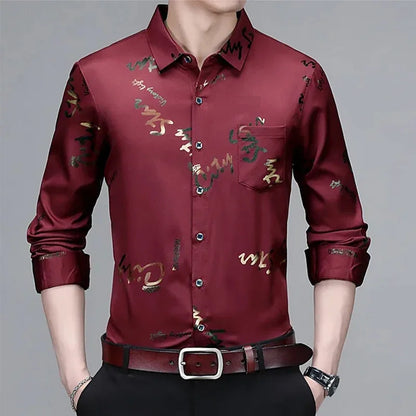 Men's Casual and Fashionable Long Sleeved Printed Shirt, Non Ironing and Wrinkle Resistant Business Top