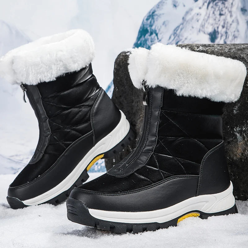 Winter New Women's Boots Thick Soled Shoes Warm High Cut Snow Boots Outdoor White Plush Comfortable Waterproof Fur Walking Shoes