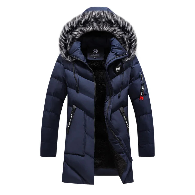 Male Solid Cotton Outwear Coats Men's Thick Fleece Winter Jacket Fashion Fur Hooded Warm Cooton Parka Windbreaker Plus Size 6XL