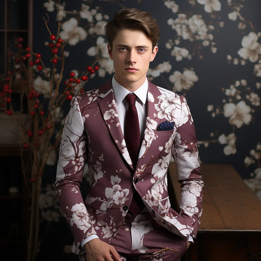 New Floral Jacquard Tailored Men's Suit Men's 3d Digital Printing Suits Cos Party.