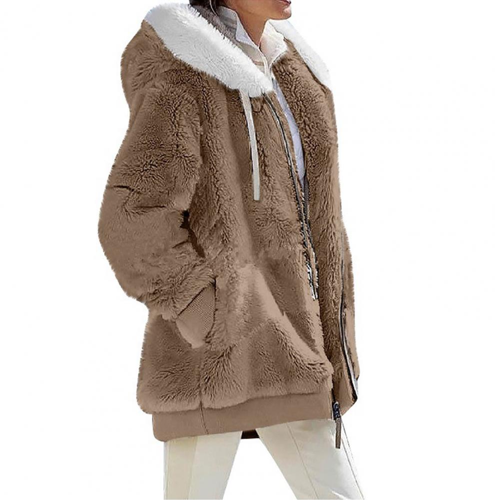 Women Winter Coat Solid Color Long Sleeves Zipper