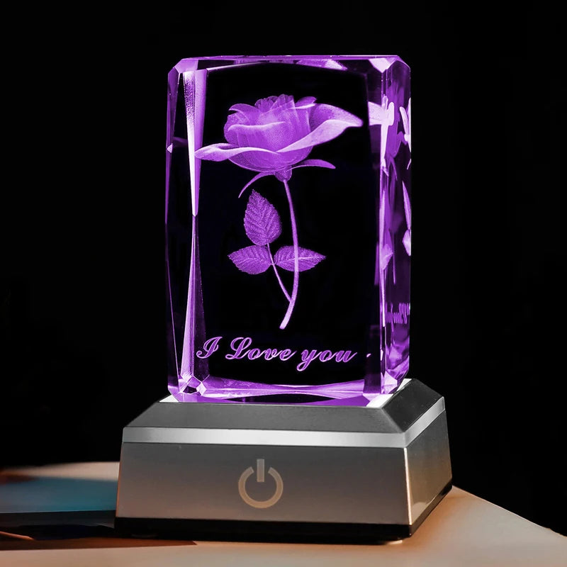 3D Rose Crystal LED Colorful Night Light, Birthday, Christmas, Valentine's Day Anniversary Gift for Girlfriend.