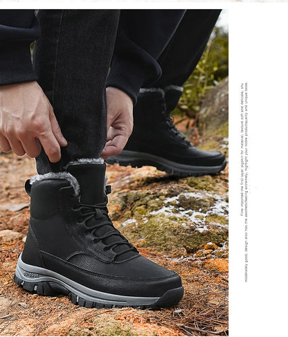 New Men Winter Snow Boots For Waterproof Leather Sneakers Super Warm Men's Boots Outdoor Male Hiking Boots Work Shoes Size 39-48