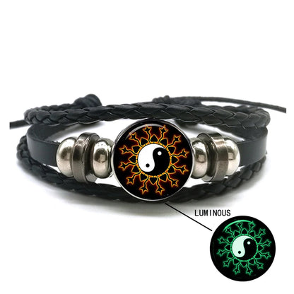 Luminous Braided Leather Bracelet Vintage Snap Button Bracelet Men Women Handmade Accessories