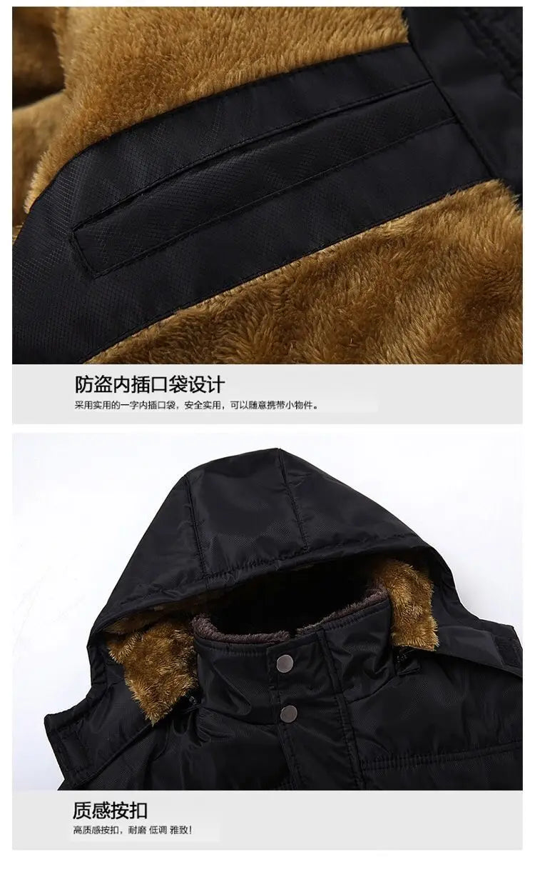 Men Winter Coat Solid Color Fur Collar Hooded Parkas High-quality Wool Thicken Warm Windproof Jacket Mens Jacket Men Clothing