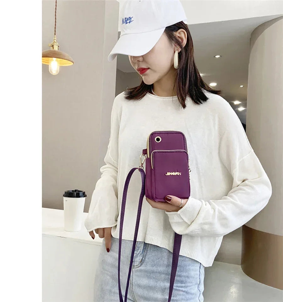 Mobile Phone Bag Women's Crossbody Mini Bags Fashion Mom Mommy Coin Bag Neck Hanging Running Cover Shoulder Bag 3 Layer Wallet