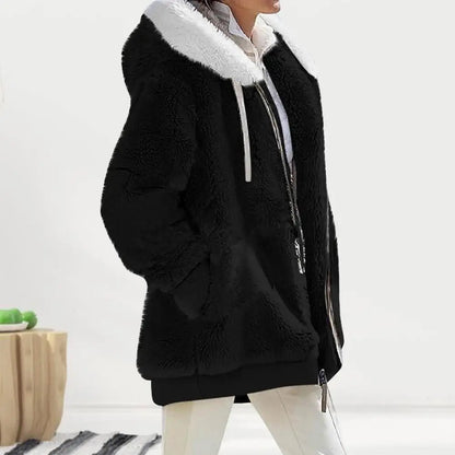 Women Winter Coat Solid Color Long Sleeves Zipper