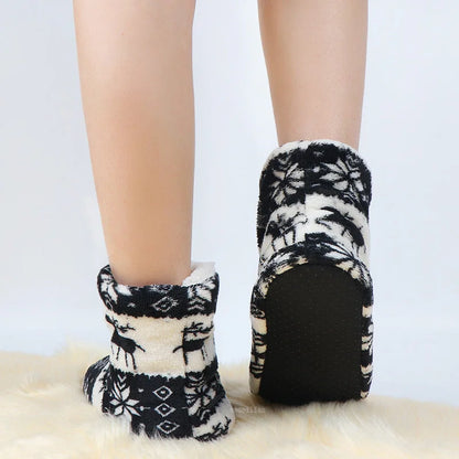 2pcs Women Warm Floor Socks Winter Thickened Plush Anti Skid Boots Soft Furry Indoor Shoes Christmas New Year Slipper Shoes Boot