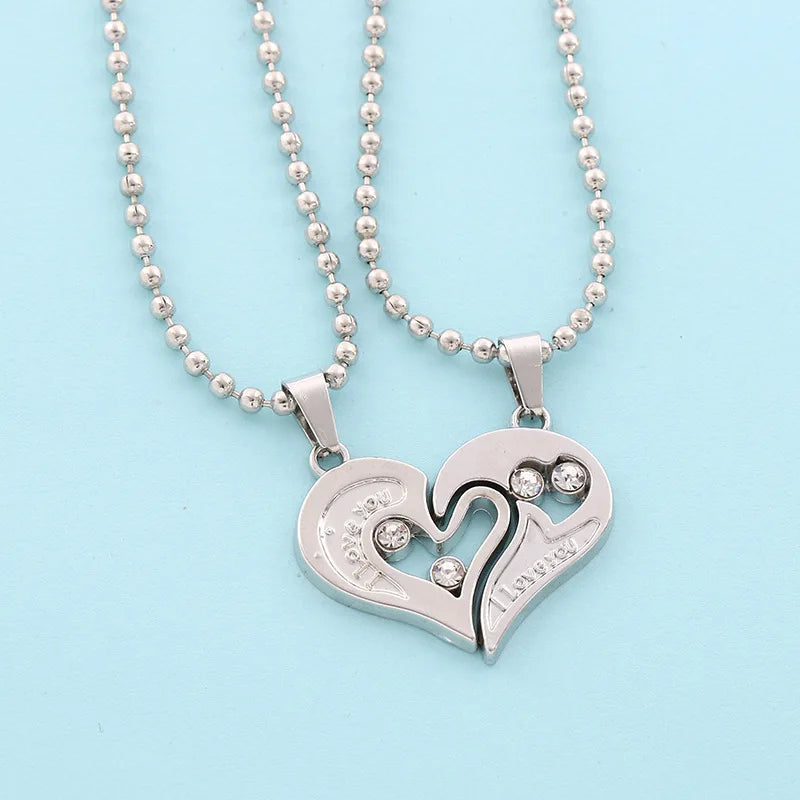 Good Simple Quality Couple Pendant Necklace Electrocardiogram,Magnetic Heart,Pendant Splicing Necklace Valentine's Day Gift