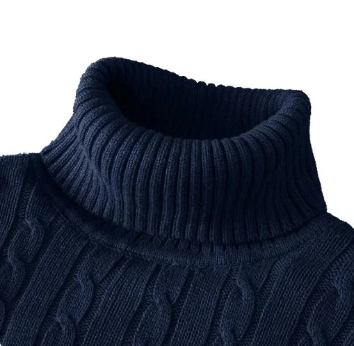 New Men's High Neck Sweater Solid Color Pullover Knitted Warm Casual