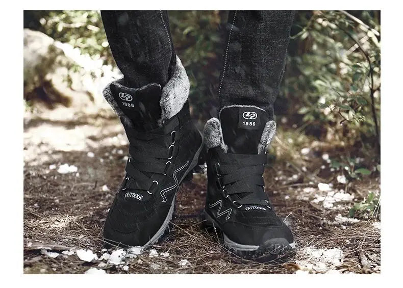 New Winter Men Snow Boots Fur Plush Warm Men Ankle Boots Plus Size Waterproof Men Boots Outdoor Non-Slip Hiking Boots Work Shoes