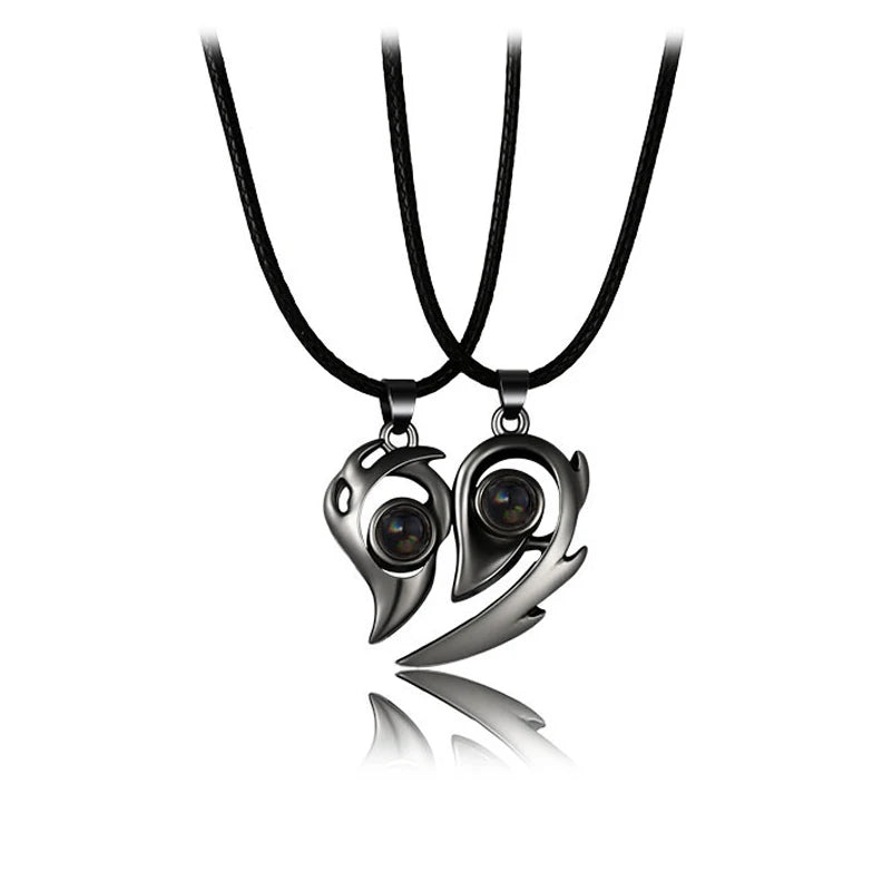 Good Simple Quality Couple Pendant Necklace Electrocardiogram,Magnetic Heart,Pendant Splicing Necklace Valentine's Day Gift