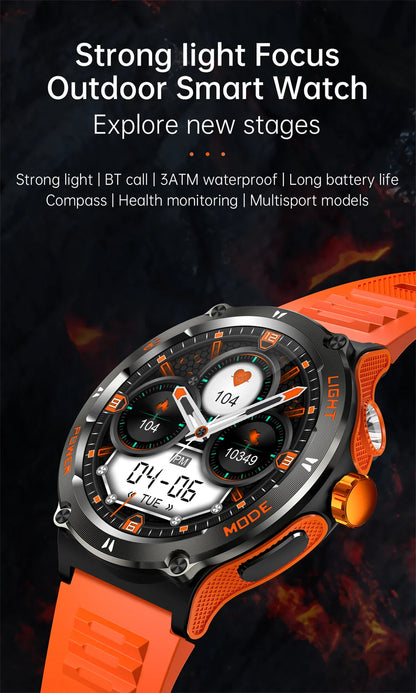 Smart Watch 3ATM Waterproof 1.53" KT76 Men Sport Compass LED Flashlight Heart Rate Health Sleep Analysis Bluetooth Call Watch