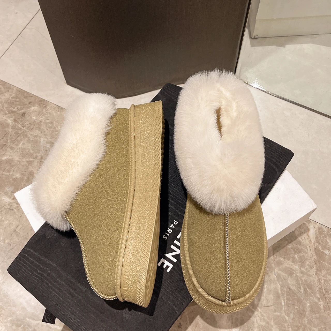 Faux Fur Winter Boots for Women  Non Slip Plush Snow Boots Woman Thick Bottom Warm Cotton Shoes Platform Botas Mujer