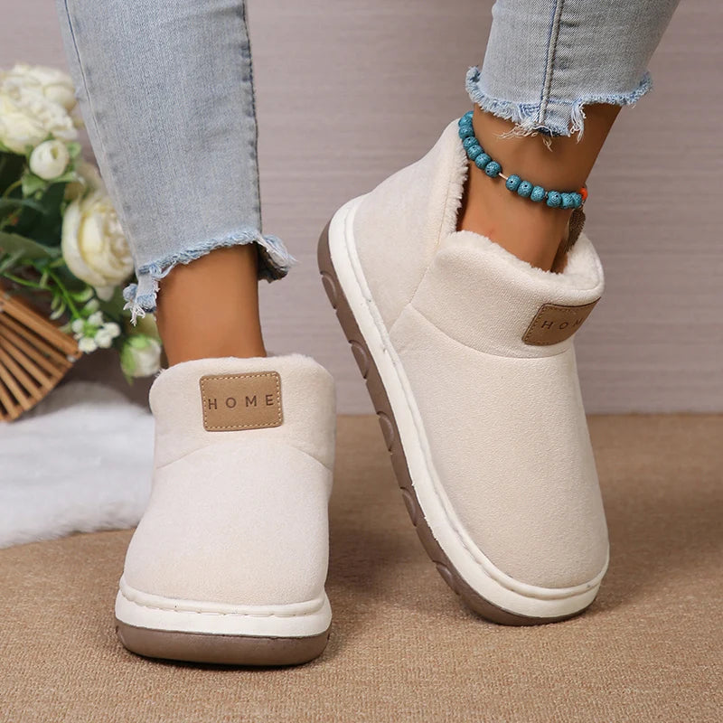 2024 New Women's Cashmere Snow Boots Warm Platform Plush Ankle Boots Couple Thick Sole Slip On Cotton Booties Mujer