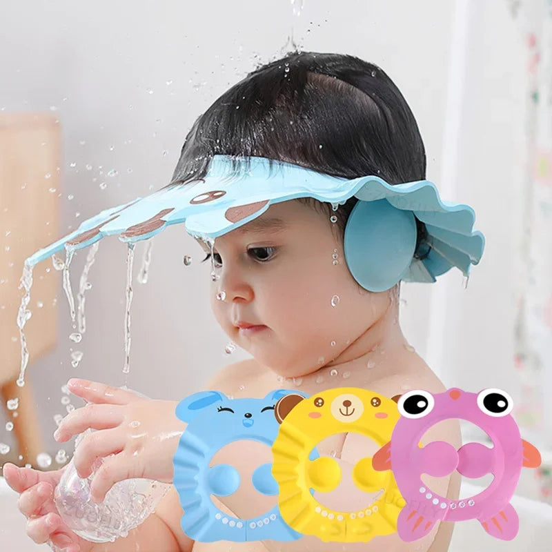 Baby Shower Soft Cap Adjustable Hair Wash Hat for Kids Ear Protection.