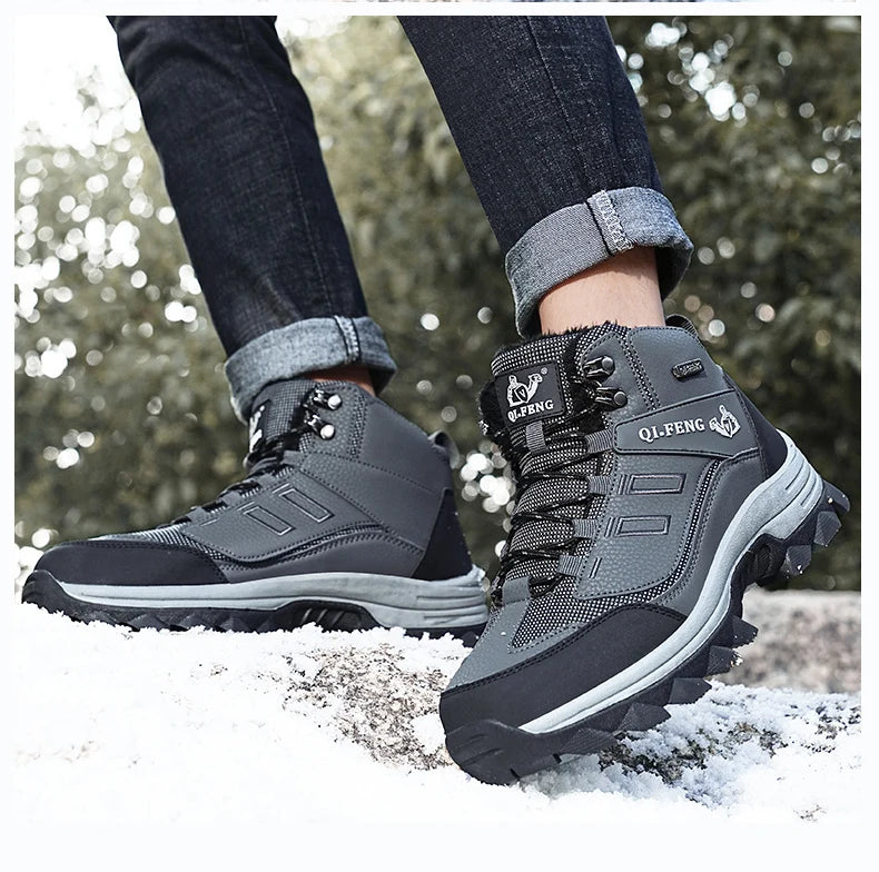 Brand Men Winter Snow Boots Waterproof Sneakers Plush Warm High Top Men's Boots Outdoor Male Hiking Boot Shoe Size 39-47