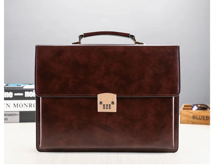 Maleta New Male Bring Password Lock Briefcase Diagonal Package Genuine Leather Computer Laptop Bag Men Messenger Luxury Handbags