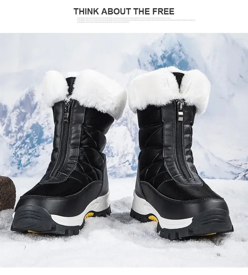 Winter New Women's Boots Thick Soled Shoes Warm High Cut Snow Boots Outdoor White Plush Comfortable Waterproof Fur Walking Shoes