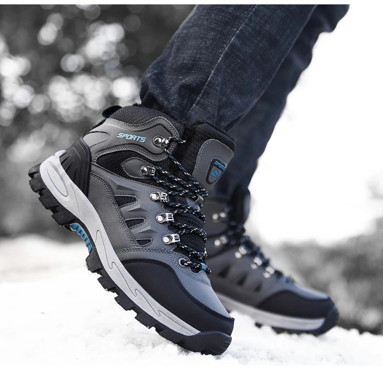 Brand Men Winter Snow Boots Waterproof Sneakers Plush Warm High Top Men's Boots Outdoor Male Hiking Boot Shoe Size 39-47