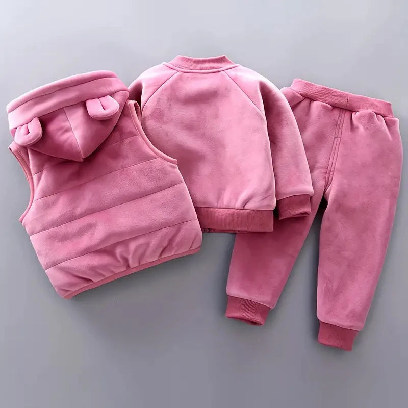 Vest+Coat+Pants 3PCS Tracksuits 1 to 4 Yrs Baby Kids Clothes Autumn Winter Toddler Boys Clothing Sets Kids Casual Girls Outfit