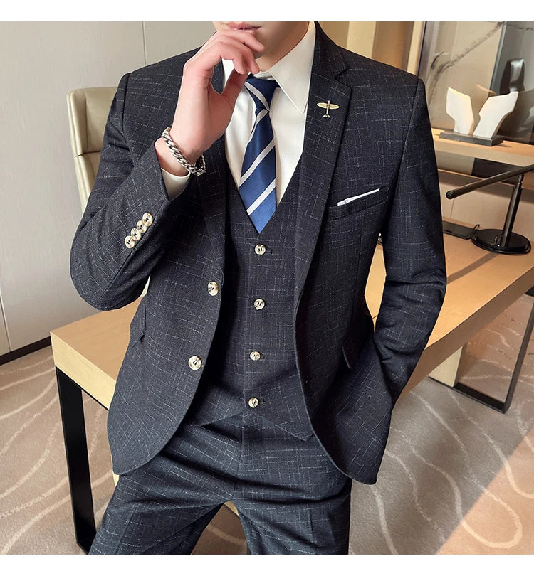 High Quality Men's Wedding Suit (suit + Vest + Trousers)