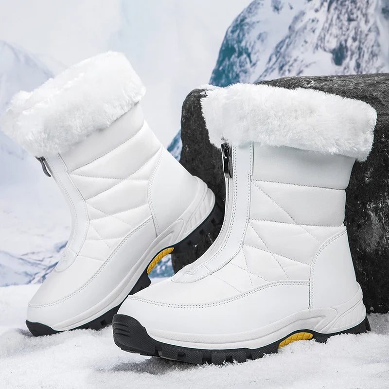 Winter New Women's Boots Thick Soled Shoes Warm High Cut Snow Boots Outdoor White Plush Comfortable Waterproof Fur Walking Shoes