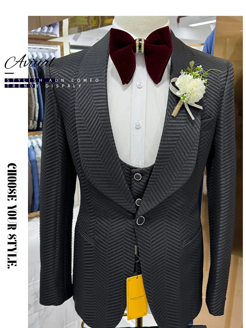 Men's 3 Pieces Formal Suit Set Blazer Vest Pants Wedding Groom Suits Best Man Dinner Engagement Tuxedo for Men Suits for Men