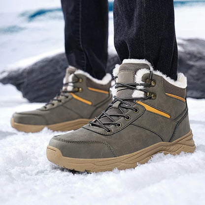 Brand Men Winter Snow Boots Waterproof Sneakers Plush Warm High Top Men's Boots Outdoor Male Hiking Boot Shoe Size 39-47