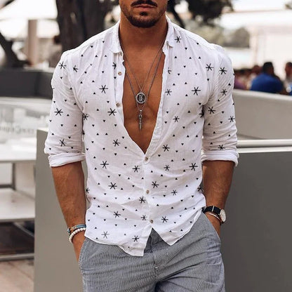 2023 Men's Fashion Elegant Comfort Top Shirts Spring Autumn Luxury Lapel Shirts Printed Long Sleeves Casual Sports Social Tops