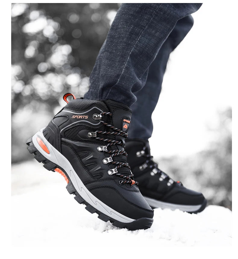 Brand Men Winter Snow Boots Waterproof Sneakers Plush Warm High Top Men's Boots Outdoor Male Hiking Boot Shoe Size 39-47