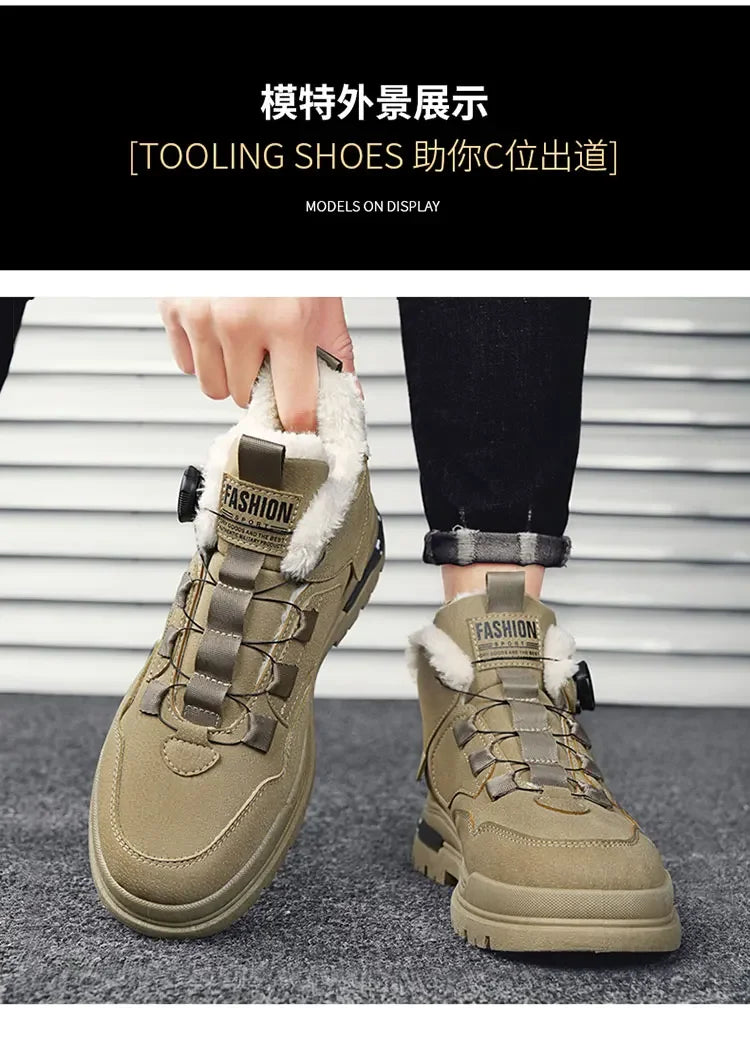 New winter fleece high-top men's boots Comfortable work shoes warm waterproof.