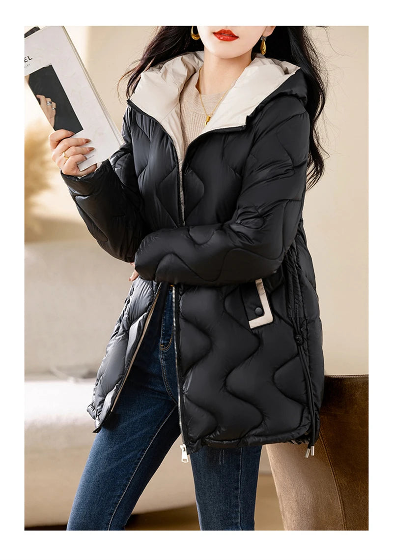 New Winter Jacket Parkas Women Coat Fur Collar Hooded Overcoat Female Jacket.