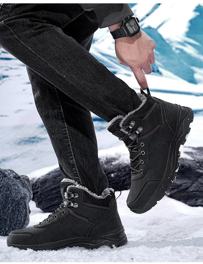 Brand Men Winter Snow Boots Waterproof Sneakers Plush Warm High Top Men's Boots Outdoor Male Hiking Boot Shoe Size 39-47