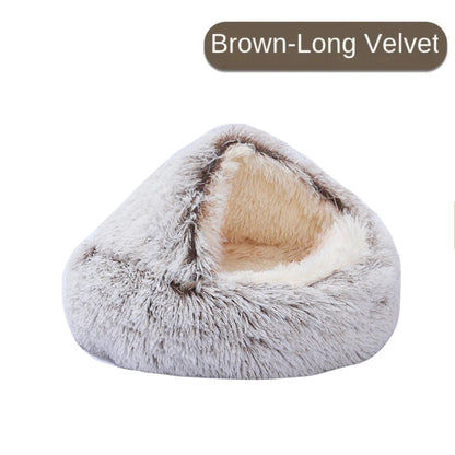 Plush Pet Cat Bed Round Cat Cushion Cat House 2 In 1 Warm Cat Basket