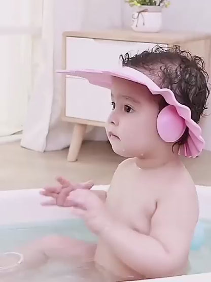 Baby Shower Soft Cap Adjustable Hair Wash Hat for Kids Ear Protection.