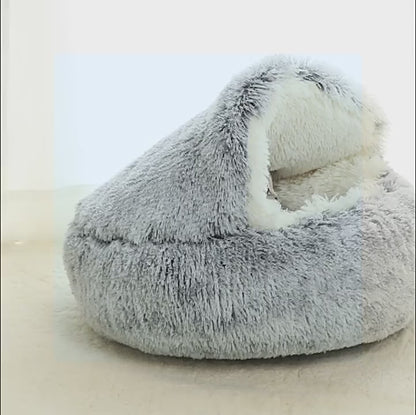 Plush Pet Cat Bed Round Cat Cushion Cat House 2 In 1 Warm Cat Basket